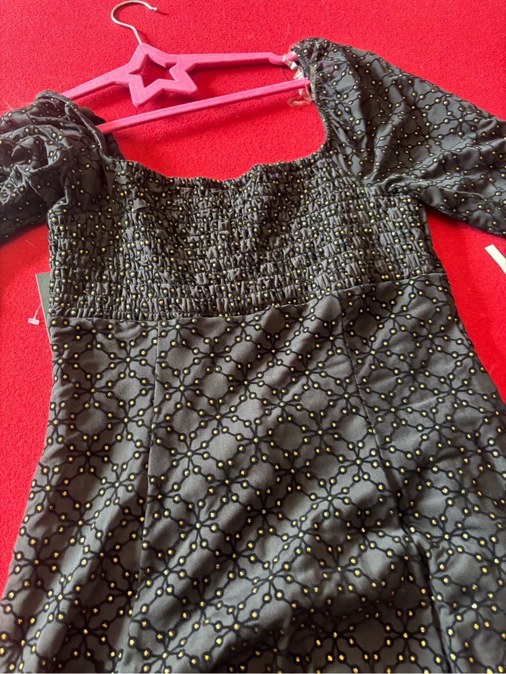 As U Wish Black Mini Dress with Gold Dot Lattice